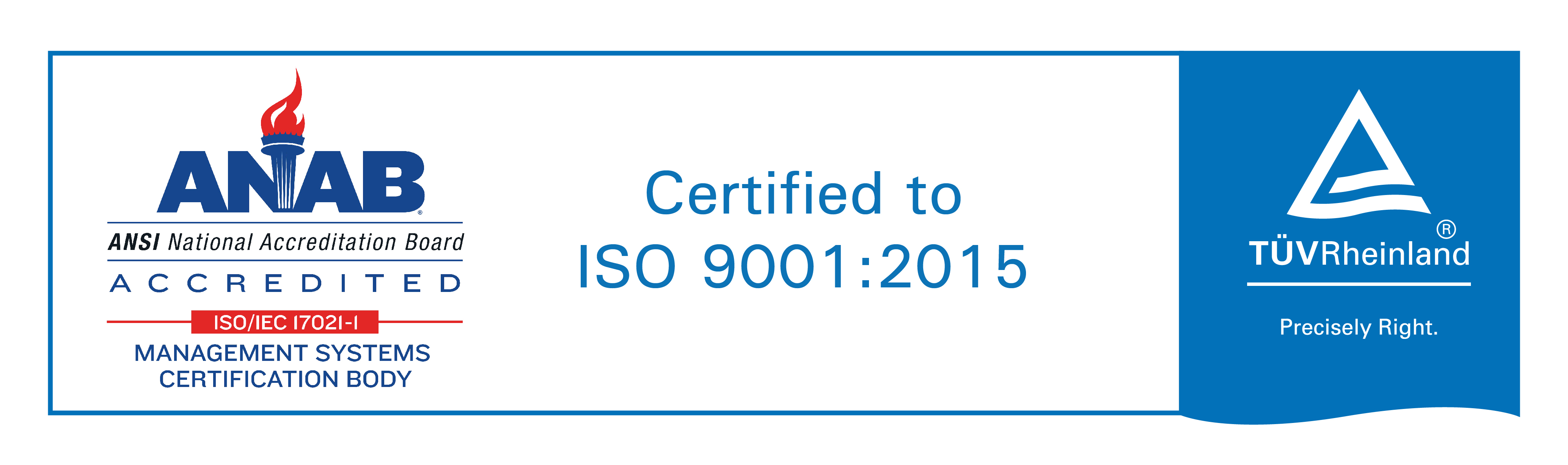 ANAB badge, image text: Certified to ISO 9001:2015